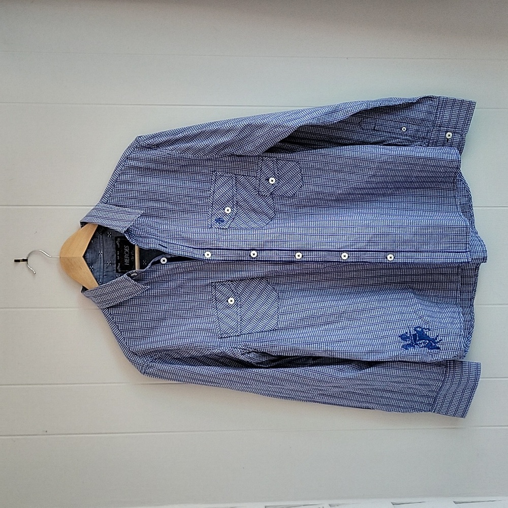 Mens button down unique blue shirt